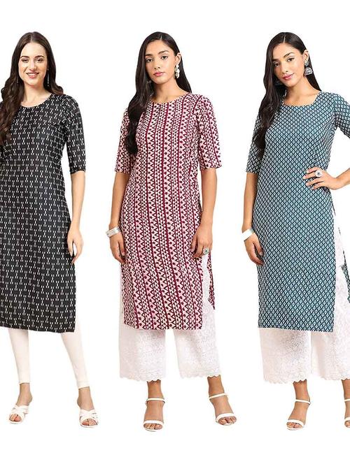 pack of 3 printed straight kurta - 19400677 - Very Small Image - 1