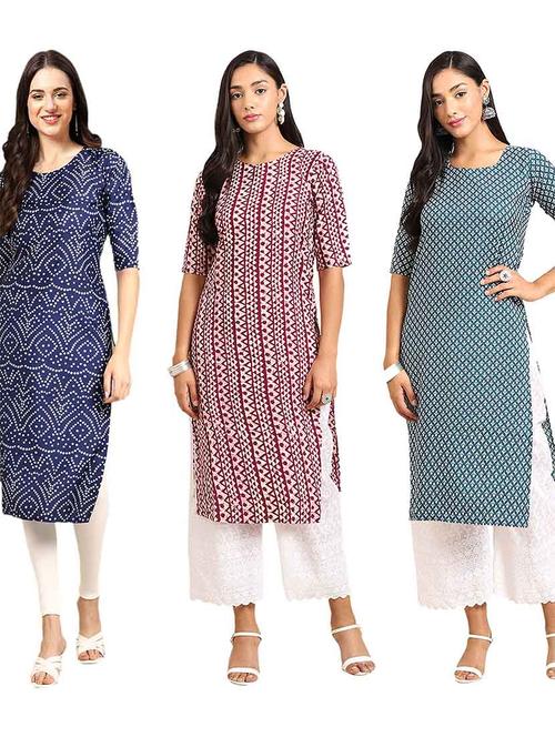 pack of 3 printed straight kurta - 19400689 - Very Small Image - 1
