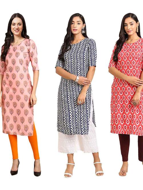 pack of 3 printed straight kurta - 19400702 - Very Small Image - 1