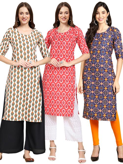 pack off 3 printed straight kurta - 19400711 - Very Small Image - 1