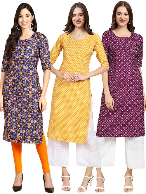 pack off 3 printed straight kurta - 19400712 - Very Small Image - 1