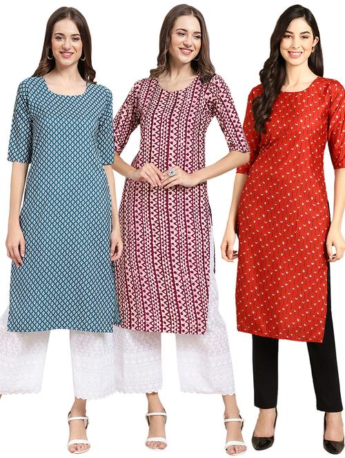 pack off 3 printed straight kurta - 19400713 - Very Small Image - 1