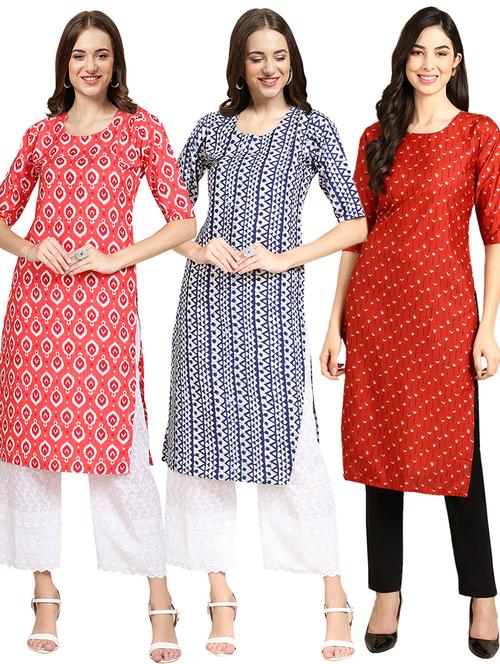 pack off 3 printed straight kurta - 19400714 - Very Small Image - 1