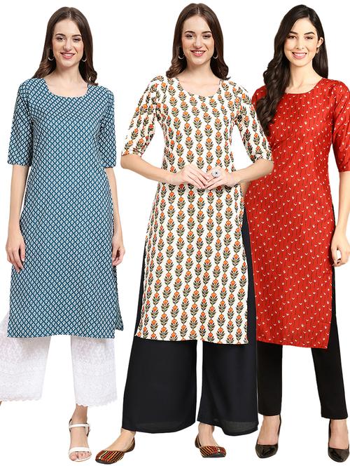 pack off 3 printed straight kurta - 19400716 - Very Small Image - 1