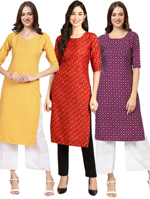 pack off 3 printed straight kurta - 19400718 - Very Small Image - 1