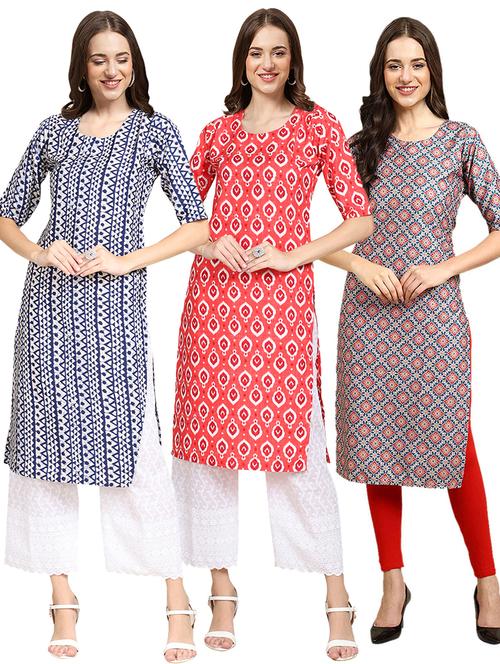pack off 3 printed straight kurta - 19400720 - Very Small Image - 1