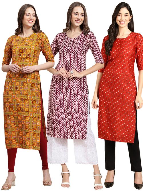 pack off 3 printed straight kurta - 19400740 - Very Small Image - 1