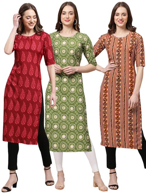 pack off 3 printed straight kurta - 19400752 - Very Small Image - 1