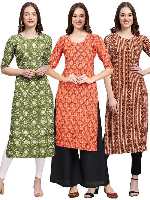 pack off 3 printed straight kurta - 19400756 - Very Small Image - 1