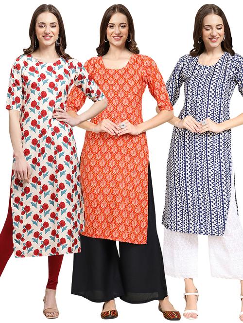 pack off 3 printed straight kurta - 19400767 - Very Small Image - 1