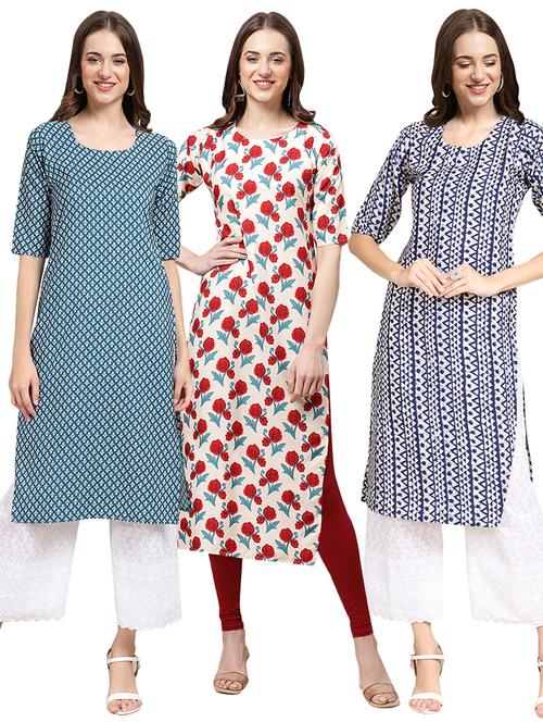 pack off 3 printed straight kurta - 19400768 - Very Small Image - 1