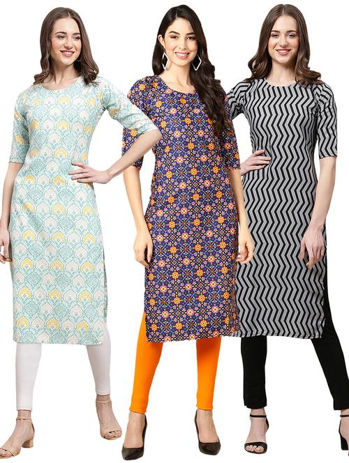pack off 3 printed straight kurta - 19400772 - Very Small Image - 1