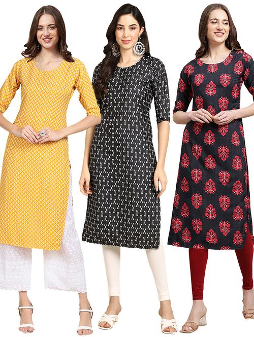 pack off 3 printed straight kurta - 19400777 - Very Small Image - 1
