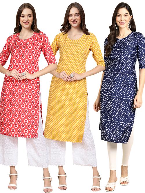 pack off 3 printed straight kurta - 19400780 - Very Small Image - 1