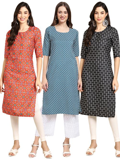 pack off 3 printed straight kurta - 19400793 - Very Small Image - 1
