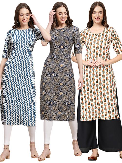 pack off 3 printed straight kurta - 19400795 - Very Small Image - 1