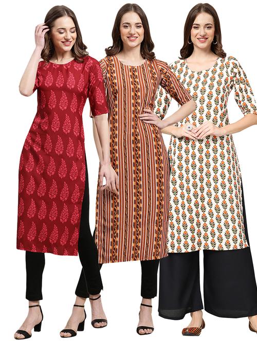 pack off 3 printed straight kurta - 19400796 - Very Small Image - 1