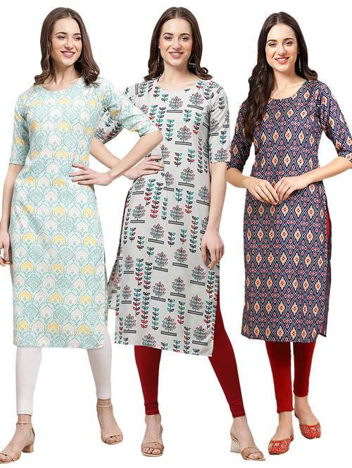 pack off 3 printed straight kurta - 19400803 - Very Small Image - 1