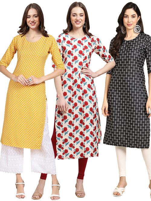 pack off 3 printed straight kurta - 19400809 - Very Small Image - 1