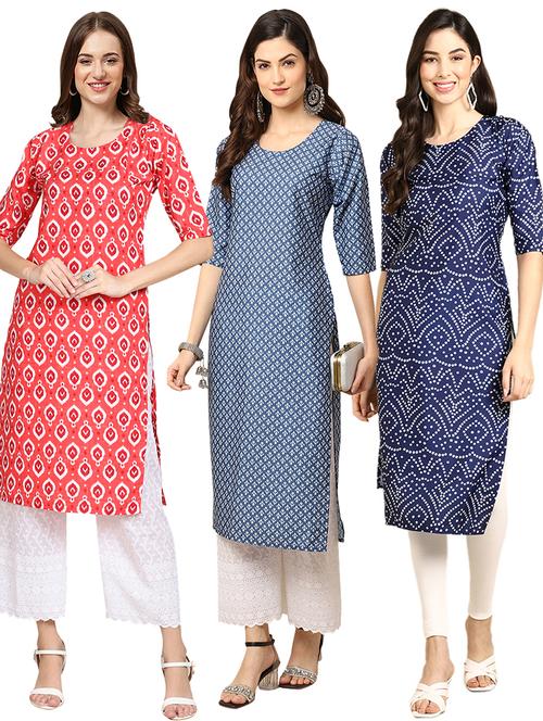 pack off 3 printed straight kurta - 19400815 - Very Small Image - 1