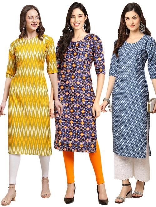 pack off 3 printed straight kurta - 19400820 - Very Small Image - 1