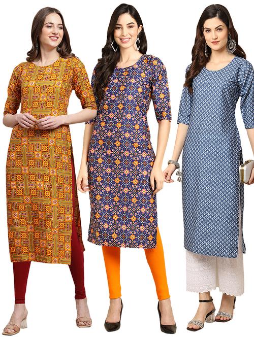 pack off 3 printed straight kurta - 19400826 - Very Small Image - 1
