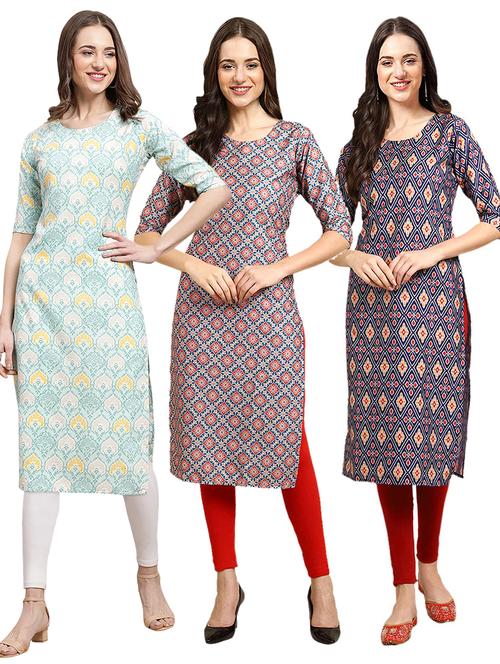 pack off 3 printed straight kurta - 19400831 - Very Small Image - 1
