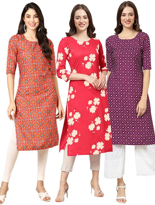 pack off 3 printed straight kurta - 19400835 - Very Small Image - 1