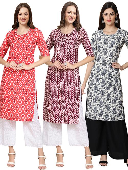 pack off 3 printed straight kurta - 19400836 - Very Small Image - 1