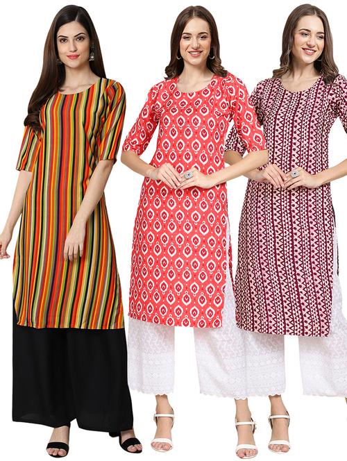 pack off 3 printed straight kurta - 19400841 - Very Small Image - 1
