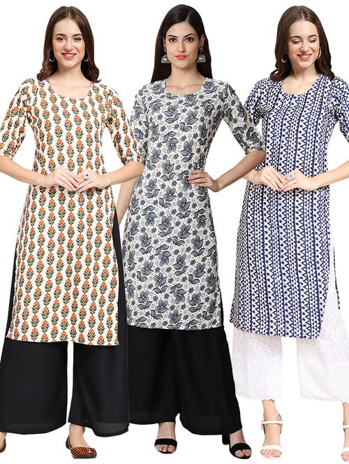 pack off 3 printed straight kurta - 19400846 - Very Small Image - 1