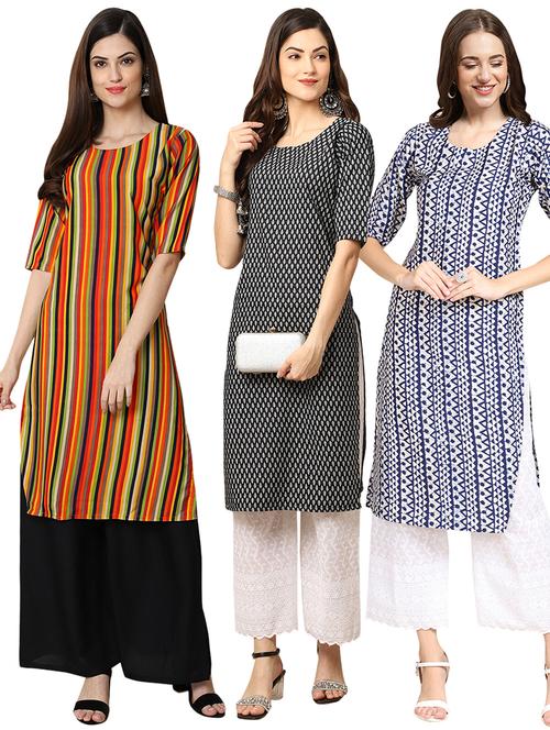pack off 3 printed straight kurta - 19400847 - Very Small Image - 1