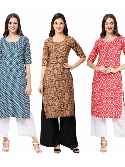 pack of 3 printed straight kurta - 19400865 - Very Small Image - 1