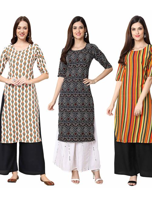 pack of 3 printed & striped straight kurta - 19400868 - Very Small Image - 1