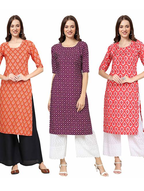 pack of 3 printed straight kurta - 19400874 - Very Small Image - 1