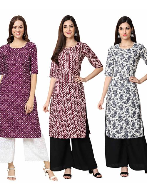pack of 3 printed straight kurta - 19400876 - Very Small Image - 1