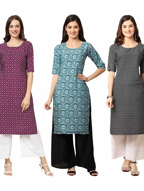 pack of 3 printed straight kurta - 19400880 - Very Small Image - 1