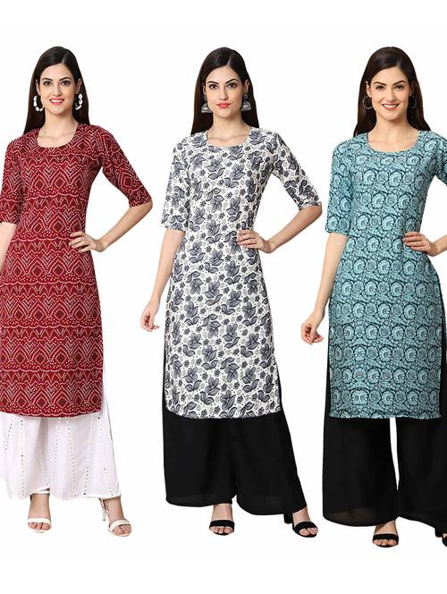 pack of 3 printed straight kurta - 19400898 - Very Small Image - 1