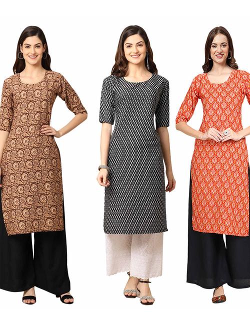 pack of 3 printed straight kurta - 19400925 - Very Small Image - 1