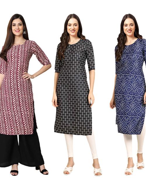 pack of 3 printed straight kurta - 19400932 - Very Small Image - 1
