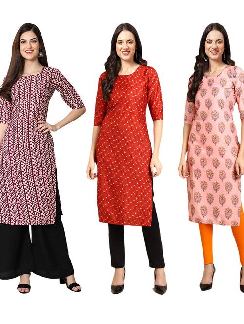 pack of 3 printed straight kurta - 19400934 - Very Small Image - 1