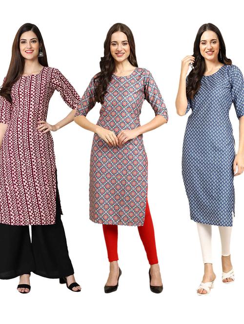 pack of 3 printed straight kurta - 19400935 - Very Small Image - 1