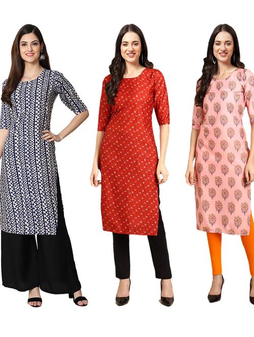 pack of 3 printed straight kurta - 19400939 - Very Small Image - 1