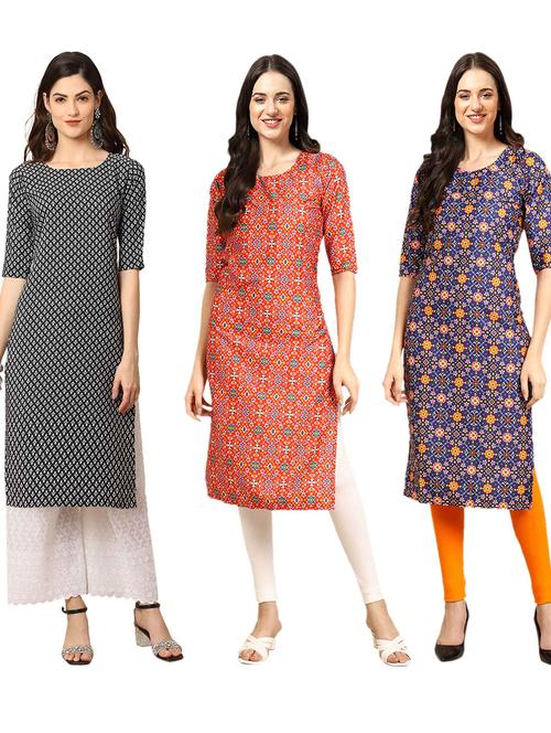 pack of 3 printed straight kurta - 19400943 - Very Small Image - 1