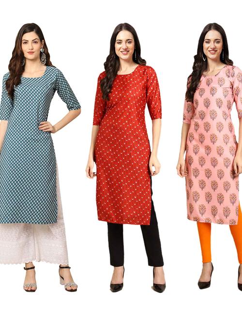 pack of 3 printed straight kurta - 19400949 - Very Small Image - 1