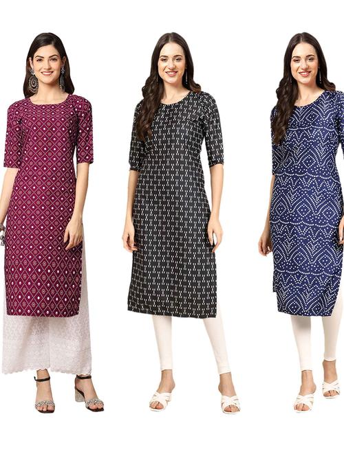pack of 3 printed straight kurta - 19400967 - Very Small Image - 1