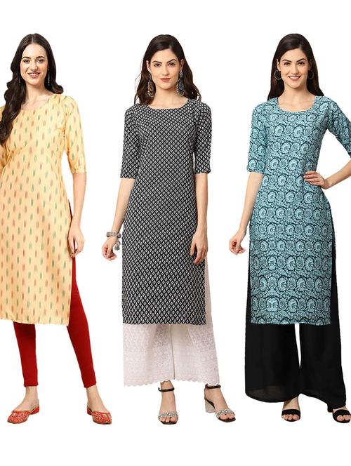 pack of 3 printed straight kurta - 19400987 - Very Small Image - 1
