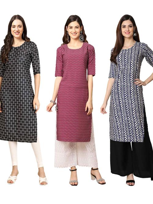 pack of 3 printed straight kurta - 19400993 - Very Small Image - 1