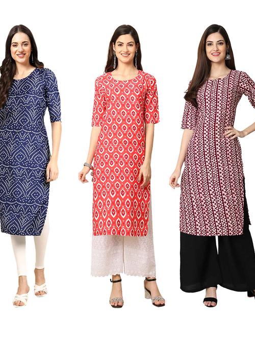 pack of 3 printed straight kurta - 19401001 - Very Small Image - 1
