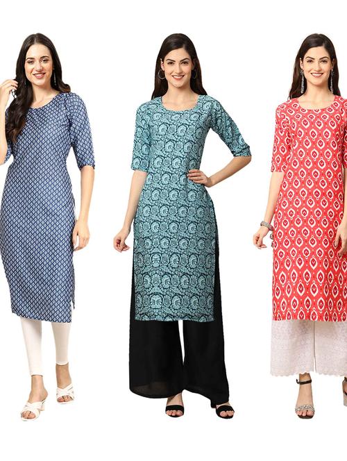 pack of 3 printed straight kurta - 19401010 - Very Small Image - 1